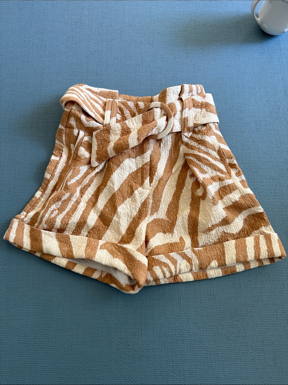 Sezane High-Waist Shorts - Cream & Brown